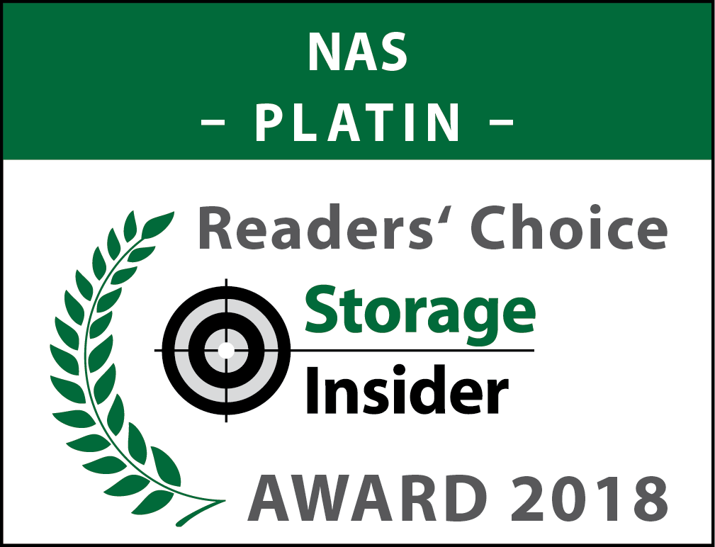 Logo der Firma Synology NAS Platin  Readers Choice Storage Insider Award 2018
